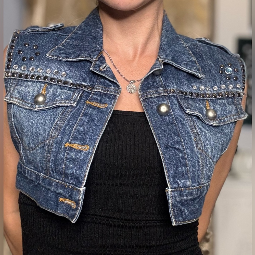Small Studded Crop top denim vest
